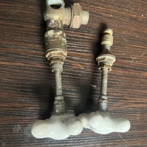 Antique Vintage White Porcelain Cross Handle Faucet Knobs Hot Cold X Handles 8" - Picture 5 of 5